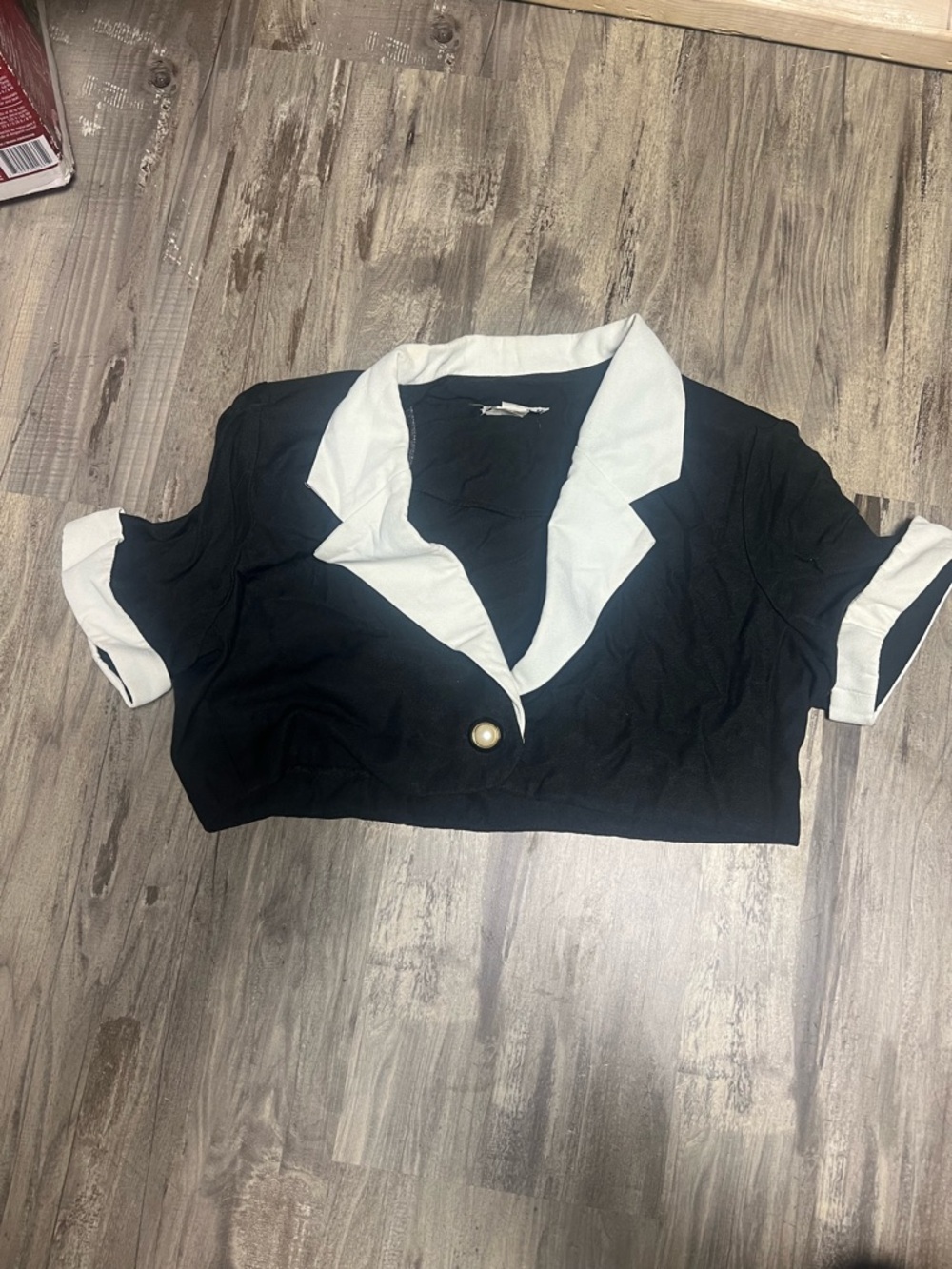 Vintage Black and White Cropped Button-Front Top Blazer